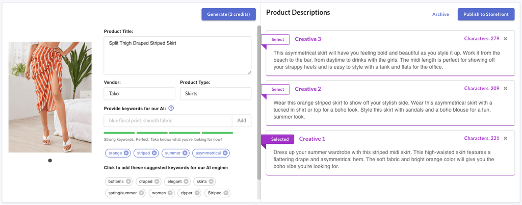 edit product description easily with Tako