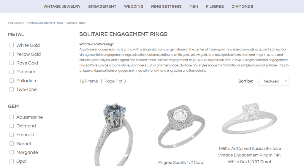 jewelry collection page SEO