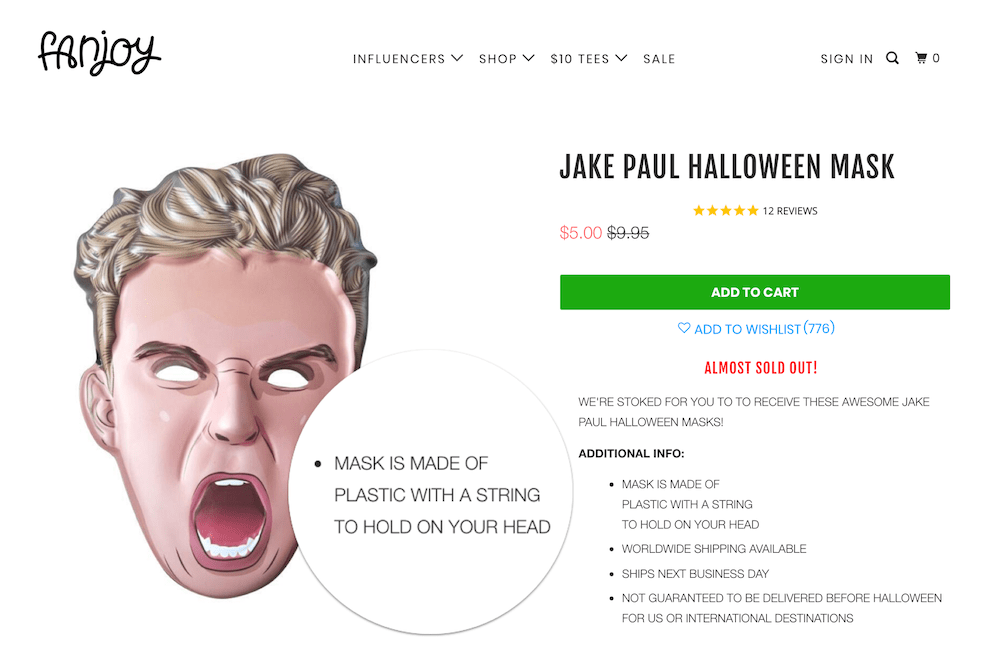 Jake Paul Halloween Mask