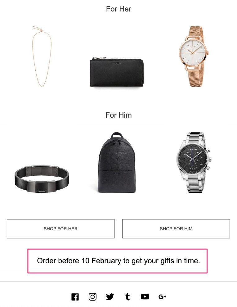 Calvin Klein specifying delivery time