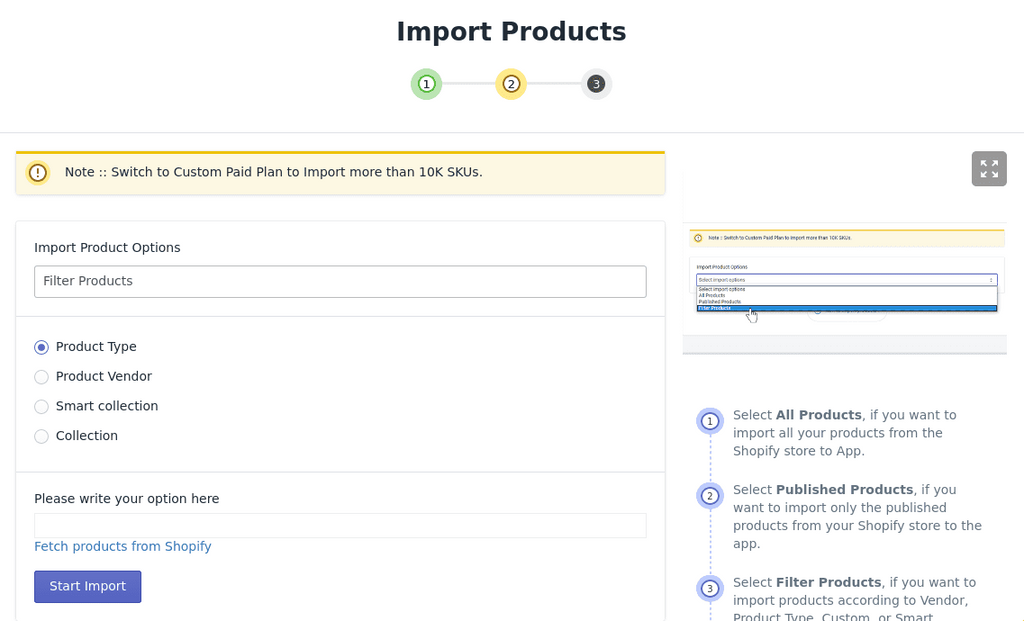 import filter products