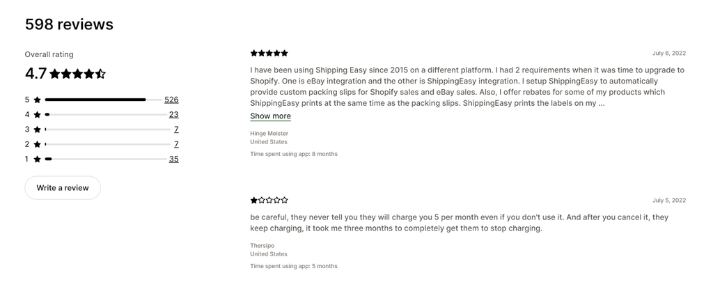 ShippingEasy Shopify App Customers reviews and ratings