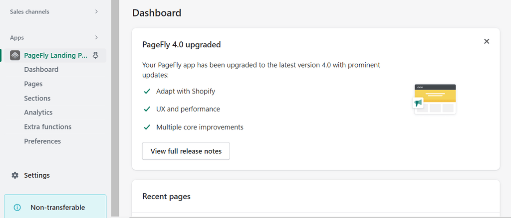 PageFly dashboard