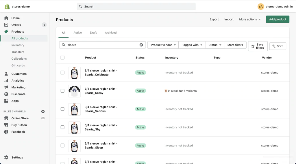 Shopify All Products Dashboard