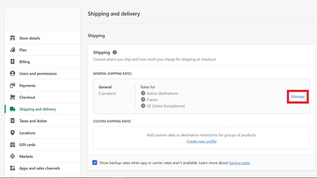 Shopify Shipping setting