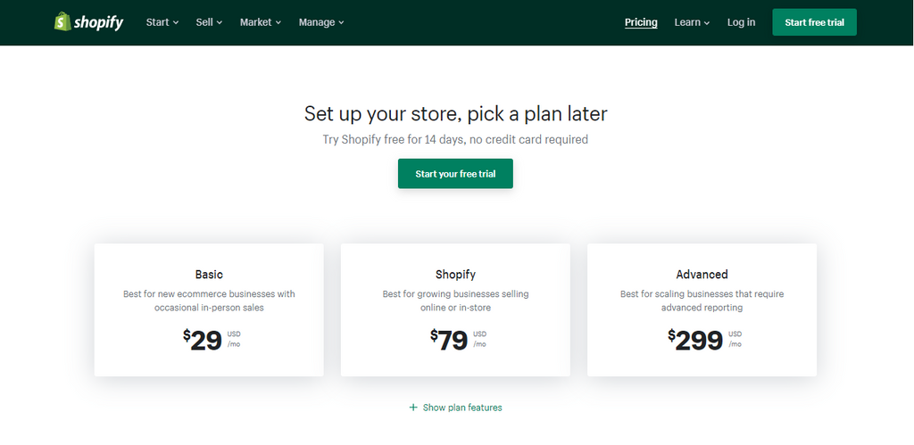 Shopify Pricing plans