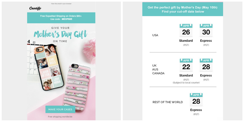 mother’s day email campaign of Casetify
