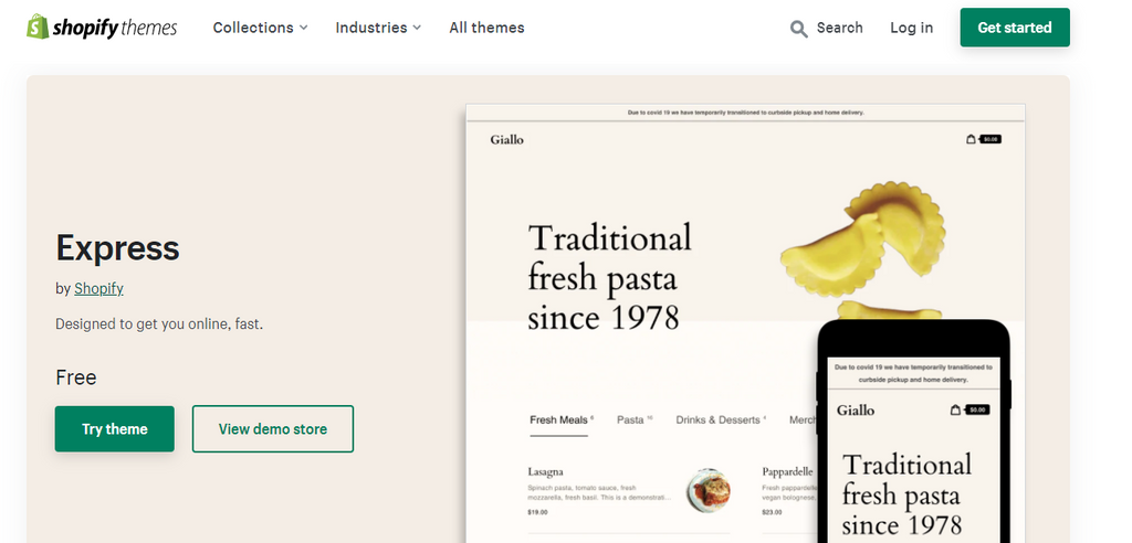 Shopify express theme for restaurants