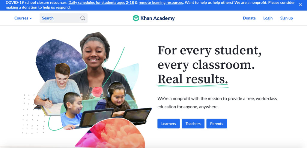 Khan Academy landing page