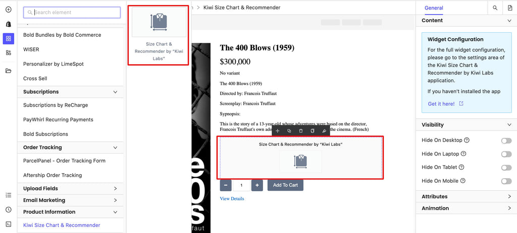 Kiwi Size chart and recommender