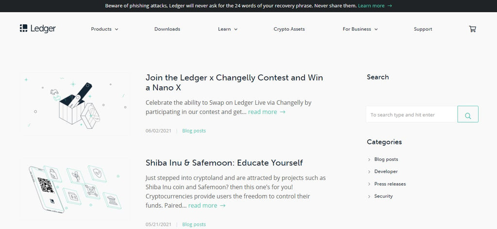 Ledger’s Blog Design homepage