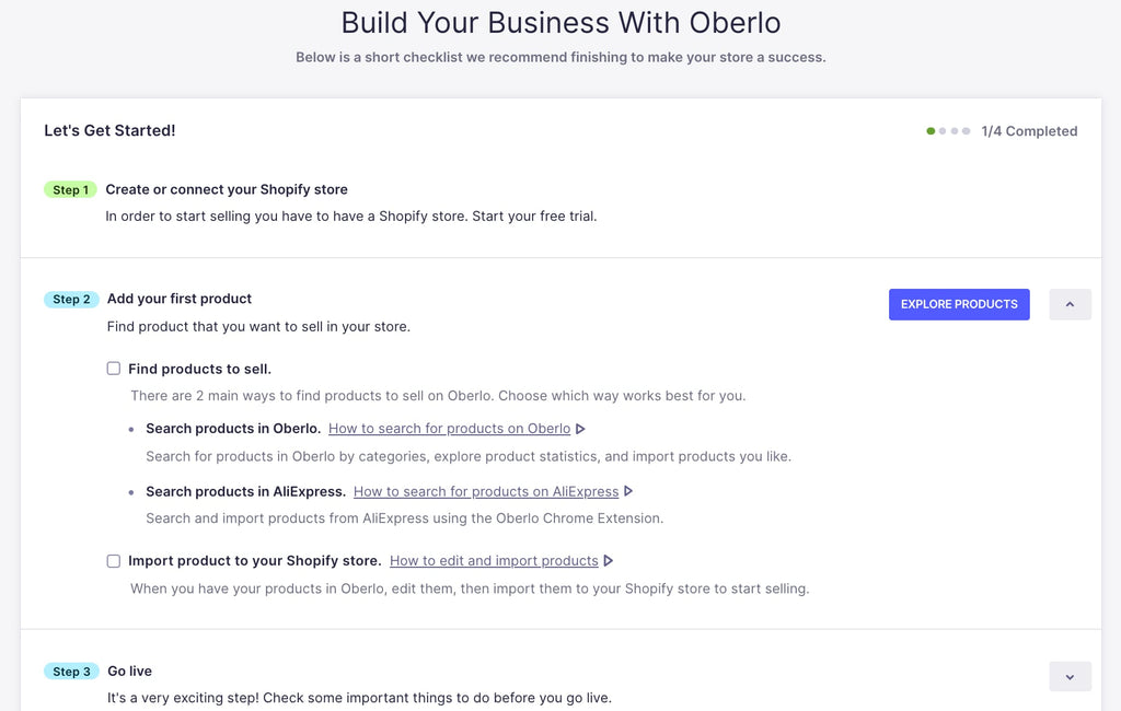 Oberlo onboarding