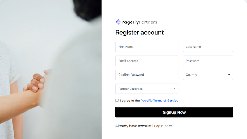 PageFly affiliate registration form