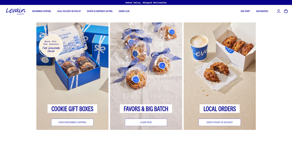Homepage screenshot of Levain Bakery online store