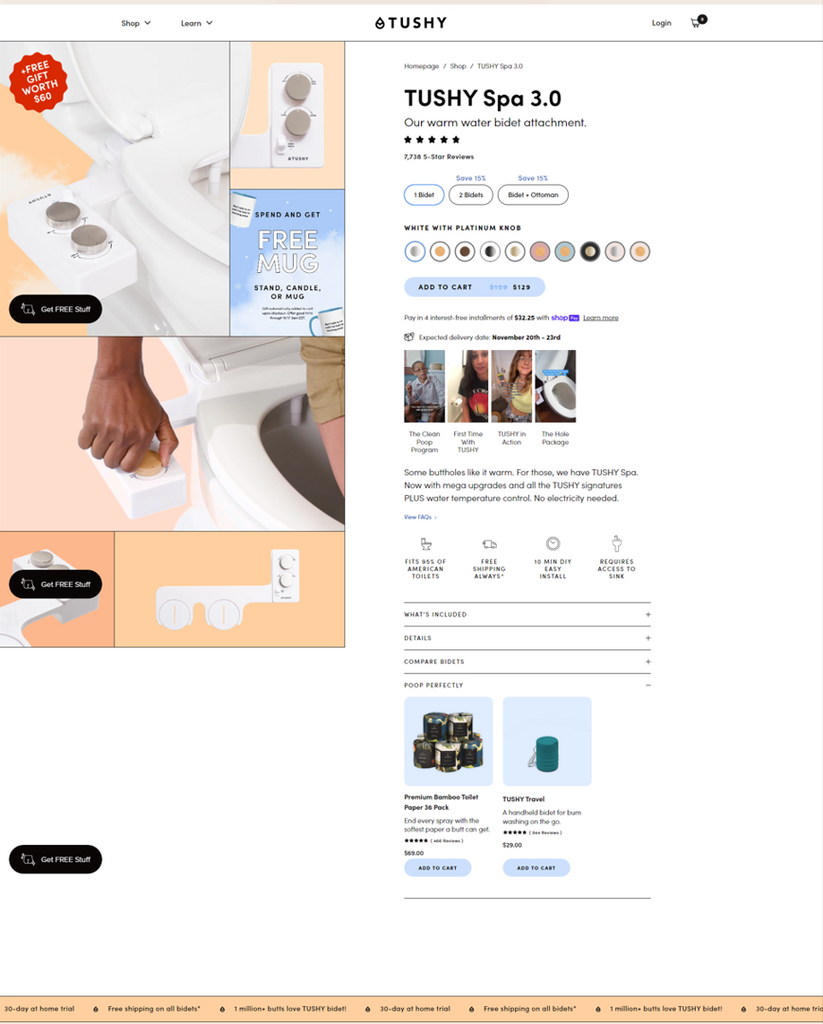 Tushy product page screenshot