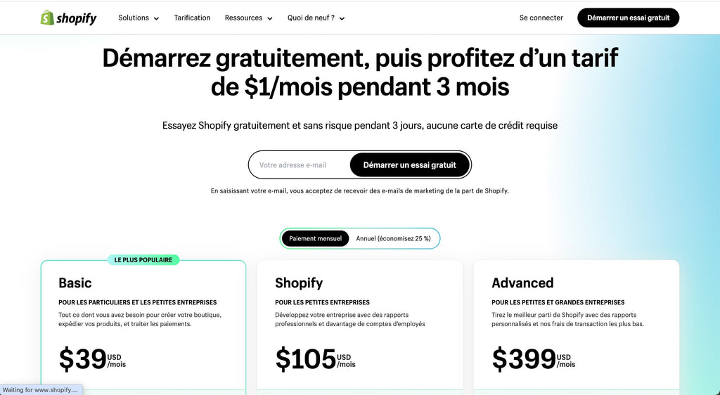 shopify 1 euro in france