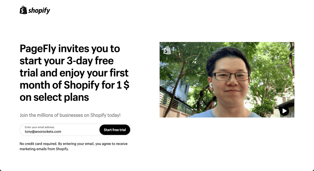 shopify online deal - pay first month for 1 dollar