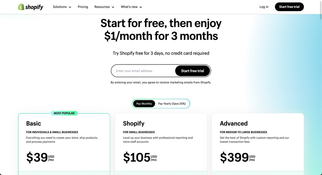 shopify pricing plans