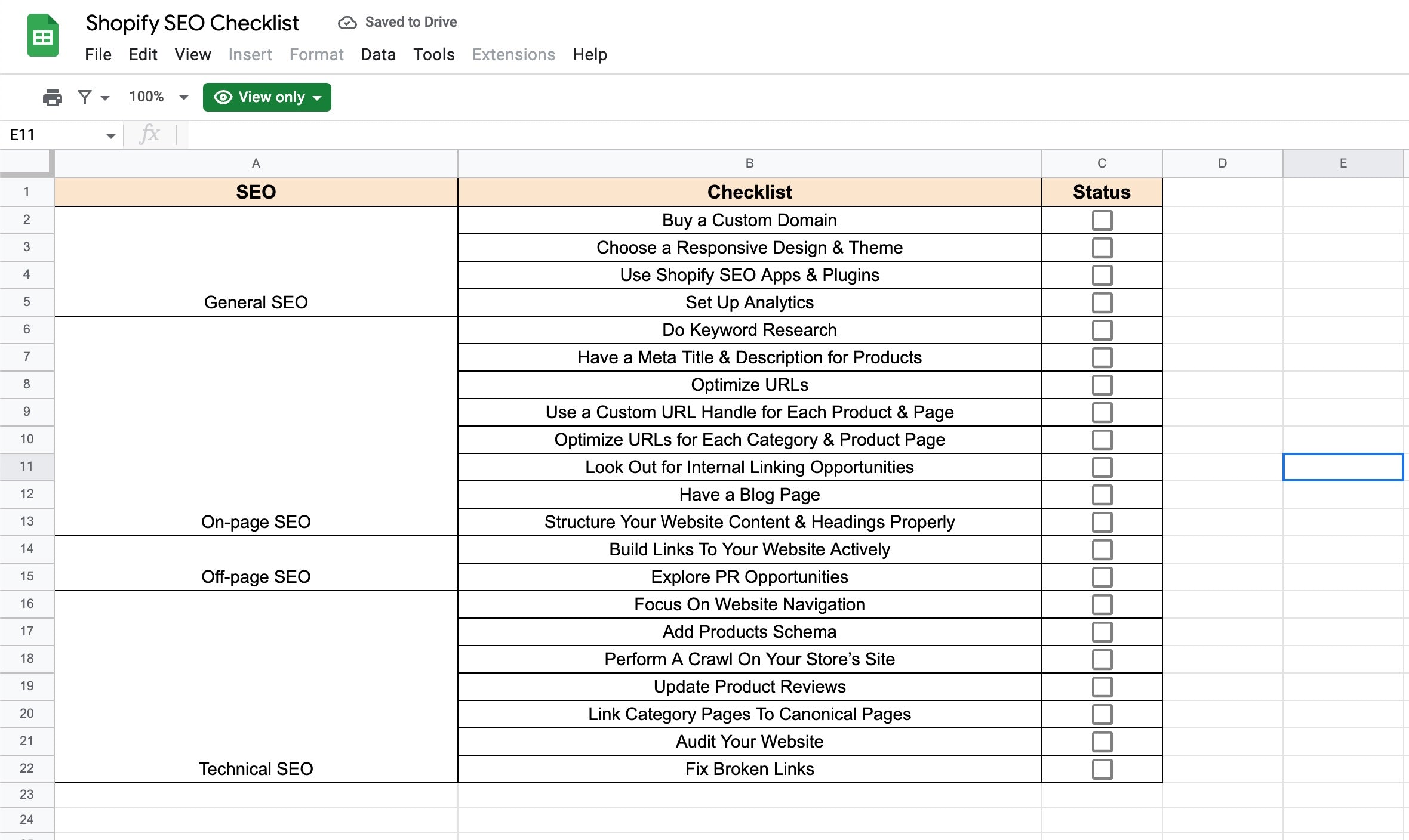 shopify seo checklist