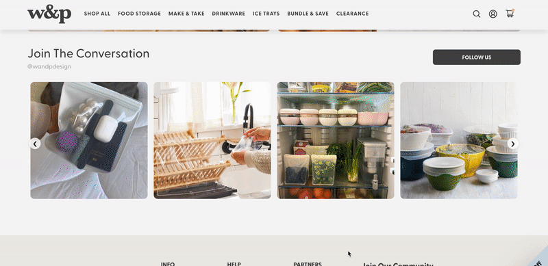 w&p displays Instagram galleries and carousels on their Shopify store