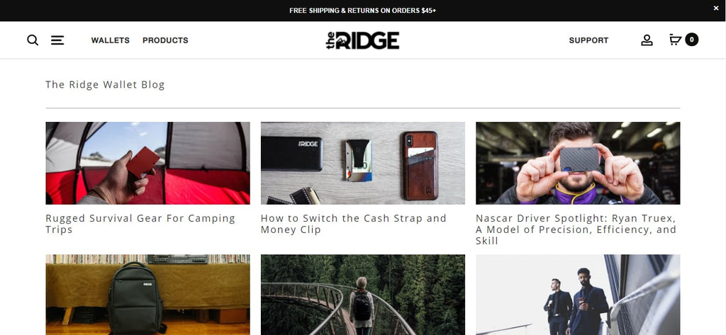 Ridge Wallet’s Blog Design homepage