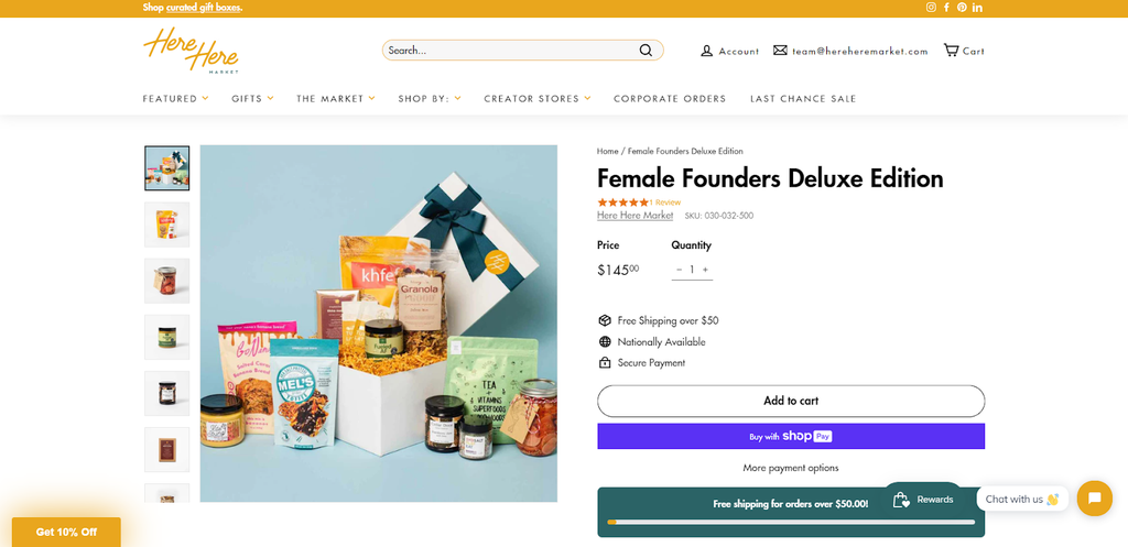 Product page screenshot of Here Here Market showing their Female Founders Deluxe Edition