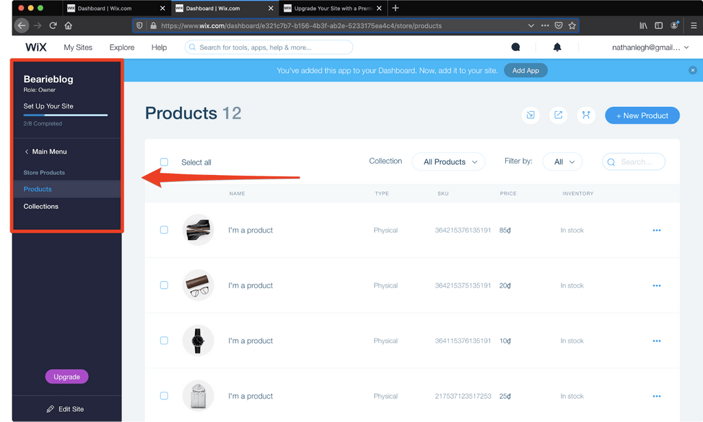 adding products to wix
