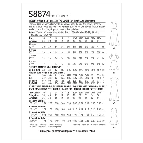 S9644, Misses' and Women's Knit Dress in Three Lengths