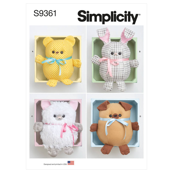 Simplicity S9732 Sewing Pattern Plush Stuffed Animal Pillow Case Standard Uncut