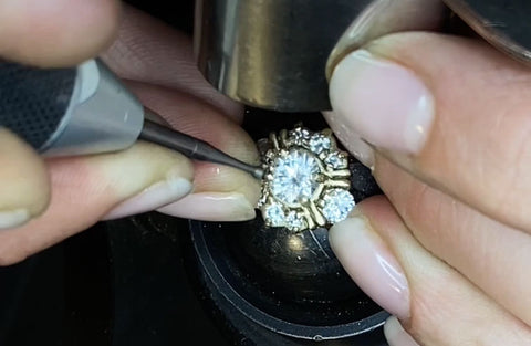 Setting diamonds in an engagement ring