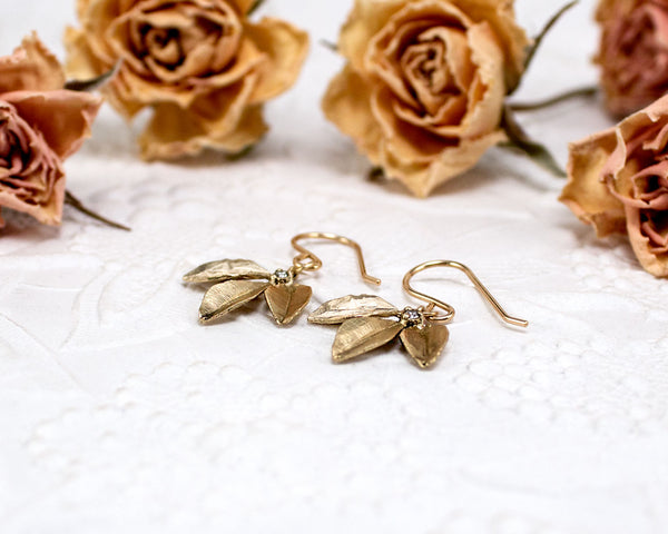 14k gold dangle leaf earrings