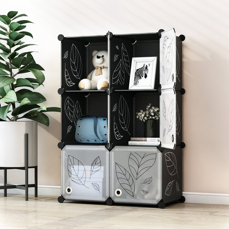 Greenstell Plastic Stackable Cube Storage 6 Portable Closet Cubes Black With Doors