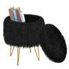 Greenstell Round Storage Ottoman Faux Fur FootStool Metal Legs with Foot Pad