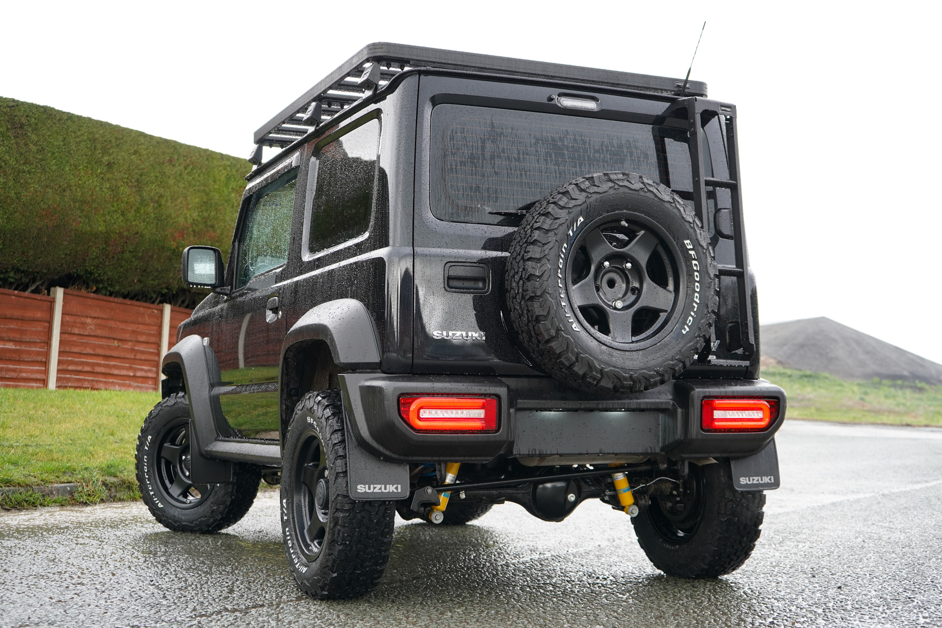 Black Suzuki Jimny with accessories, wheels and tyres fitted by Street Track Life JimnyStyle