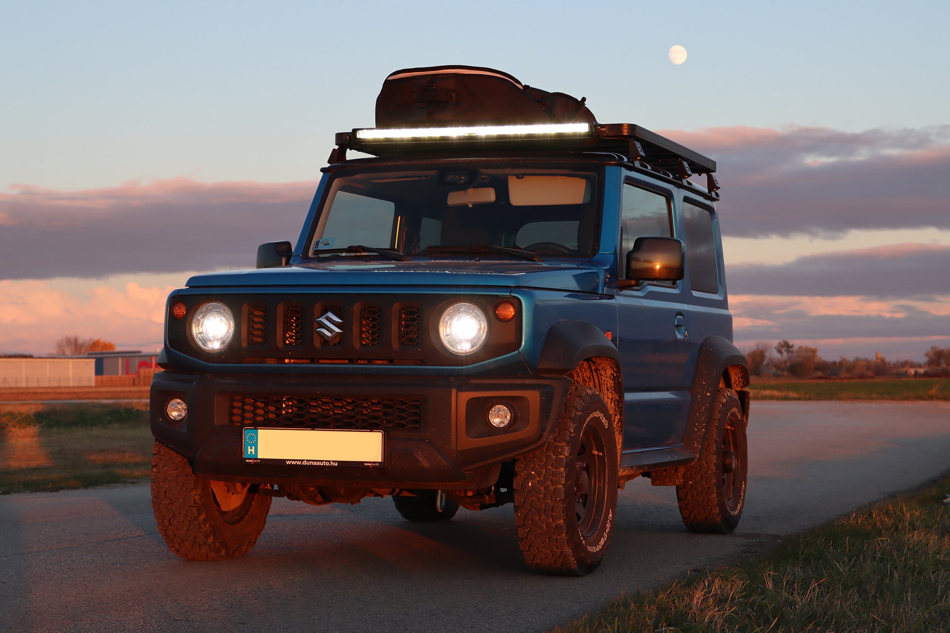 Suzuki Jimny with Front Runner Roof Rack and Roof Rack Light Bars Supplied by Street Track Life JimnyStyle