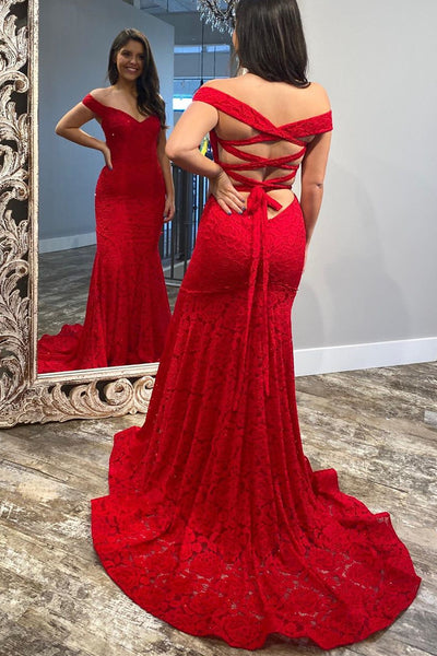 Off the Shoulder Mermaid Red Lace Evening Dress Prom Dress cg11218 ...