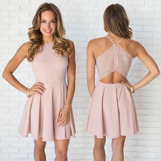 Pink Short Homecoming Dress Jewel Neck Sexy Open Back Summer Dresses c ...