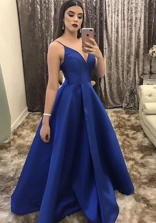 Blue v neck satin long prom dress evening dress cg11507 – classygown