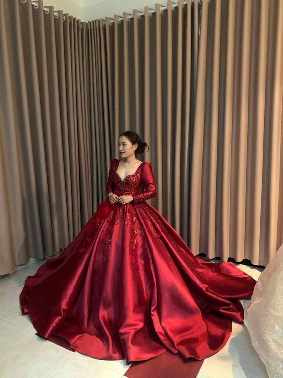Red satin ball gown wedding/prom dress cg13135 – classygown