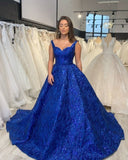 A-line V Neck Royal Blue Prom Dress, Shiny Prom Dress   cg15284