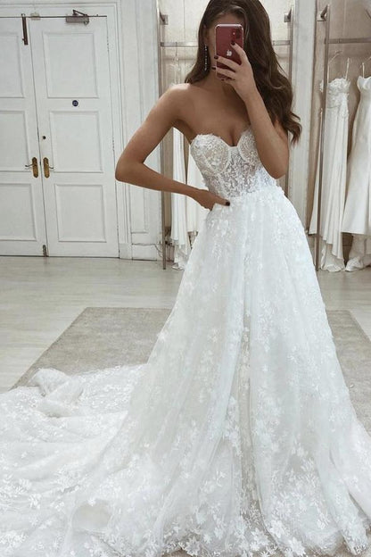 White A line lace long prom dress evening dress   cg15879