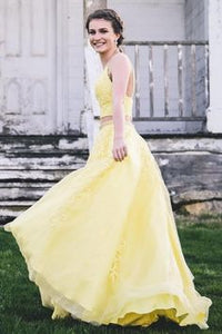 two piece yellow long formal dress prom dress 2021    cg19975