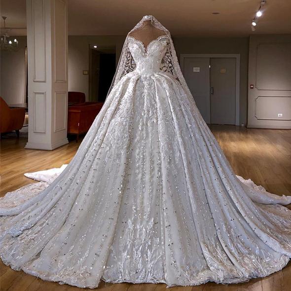 Luxury Beaded A-Line Wedding Dress Sweetheart Lace Appliques Wedding G ...