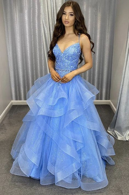Blue lace long ball gown prom dress A line formal dress cg22049 ...