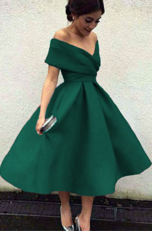 Dark green prom dresses,tea length ball gown,tea length bridesmaid dre ...