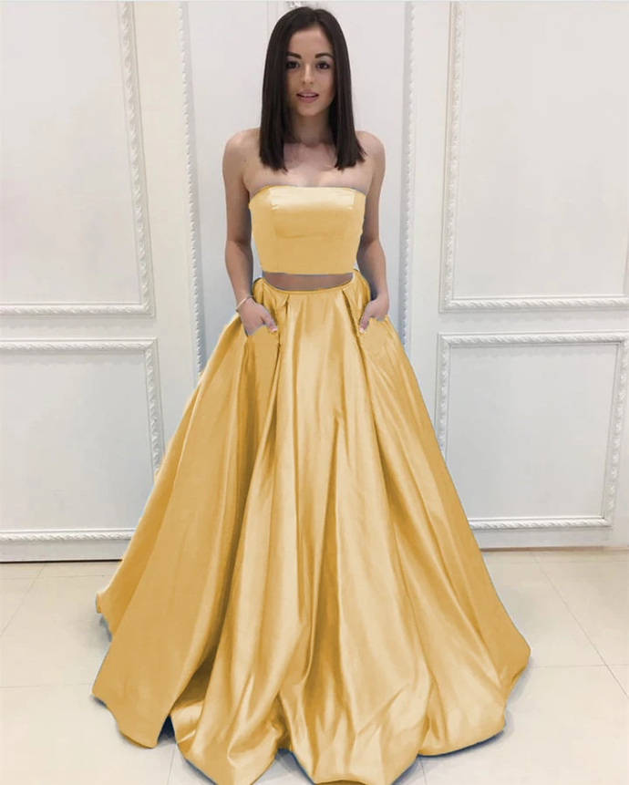Two Piece Prom Dresses Long Yellow Chic Prom Dress cg22319 – classygown