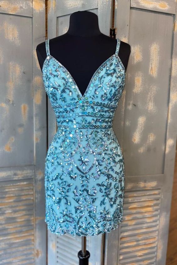 Tight Blue Sequins Short Homecoming Dress cg24124 – classygown