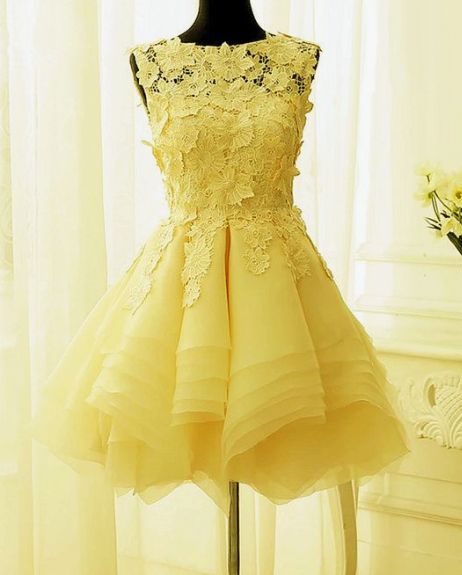 short yellow dress formal