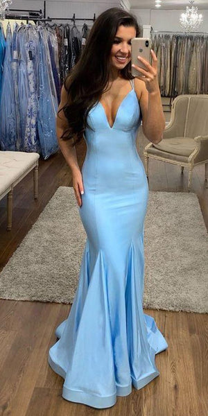 blue satin mermaid dress