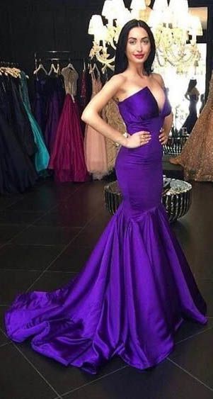 Sexy Purple Mermaid Prom Dresses with V Neck Popular Long Evening Gown ...
